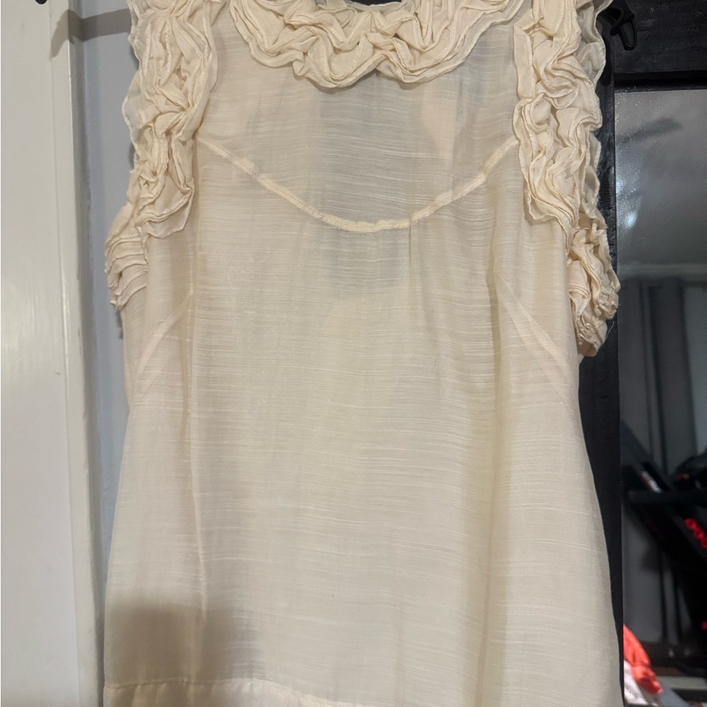 French Connection Cream Ruffled Blouse